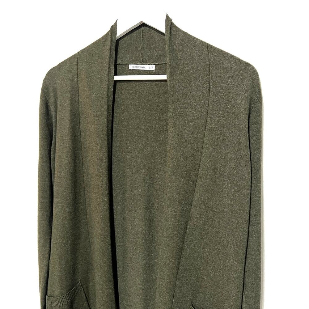 Pink Clover Open Front Fine Knit Cardigan Sweater Army Green Womens XSmall NEW - Picture 4 of 13